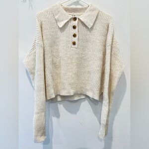 Elodie Cream Collared Henley Knit Sweater